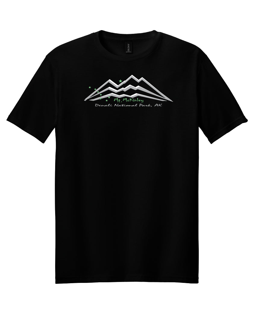Mount McKinley AlaskaNational Park Modern Design on Black Soft Style Crewneck T-Shirt