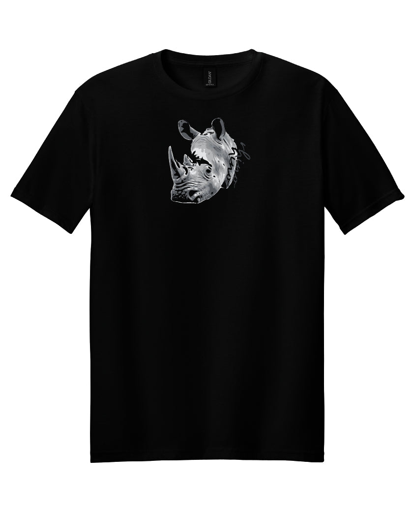 Distressed Effect Rhino Headshot Black Crewneck T-Shirt
