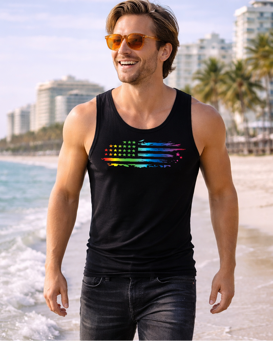 American Summer Beach Pride Themed Black Tank Top
