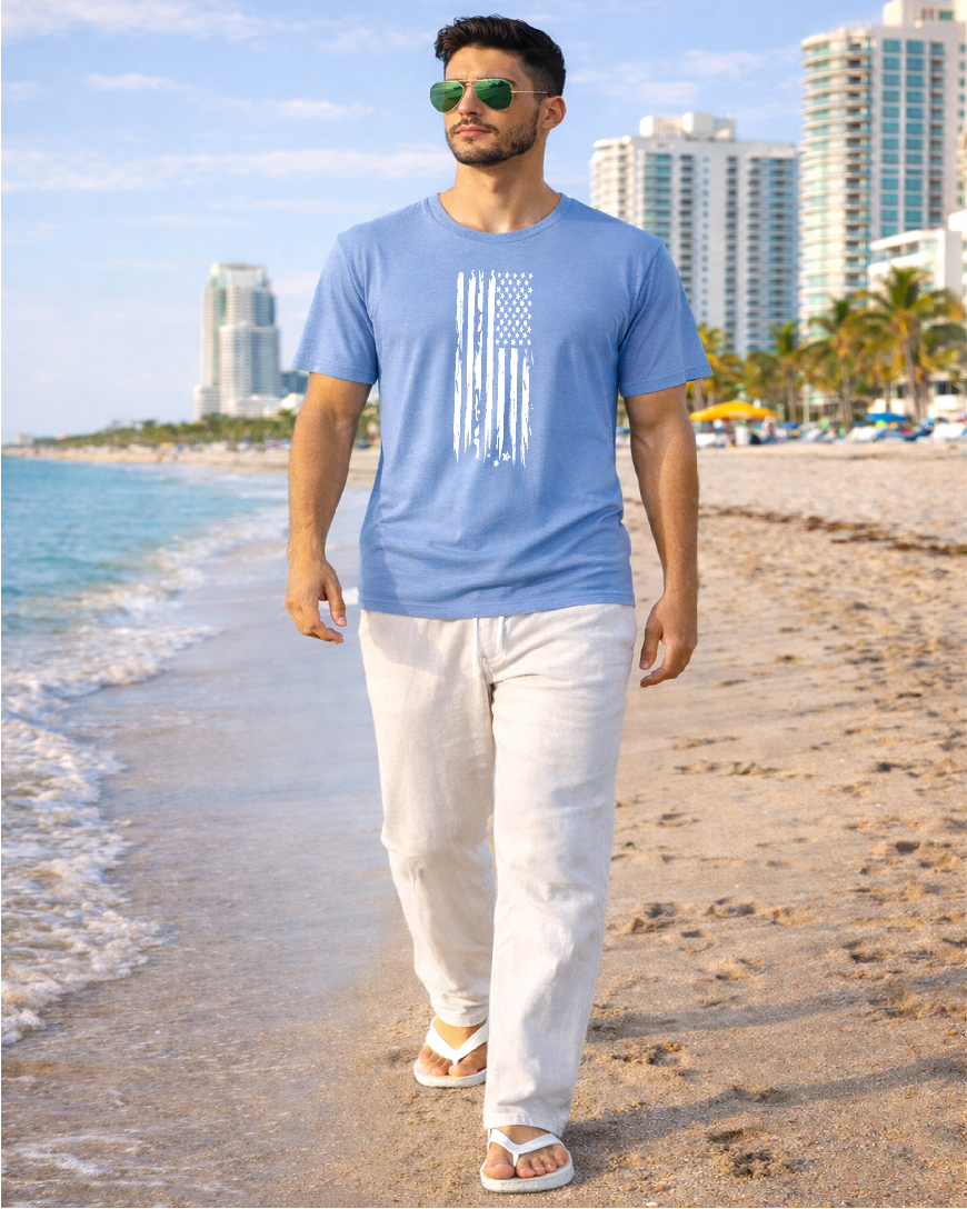 Blue American Coastal Chique Short Sleeve T-Shirt