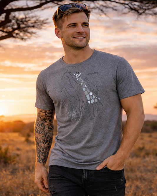 Giraffe Grey Hues Herd On Graphite Crewneck T-Shirt