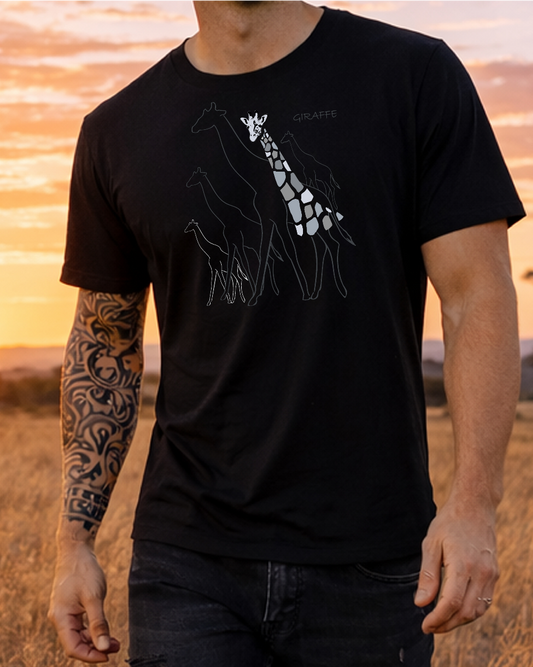 Giraffe Grey Spots and Herd Crewneck T-Shirt