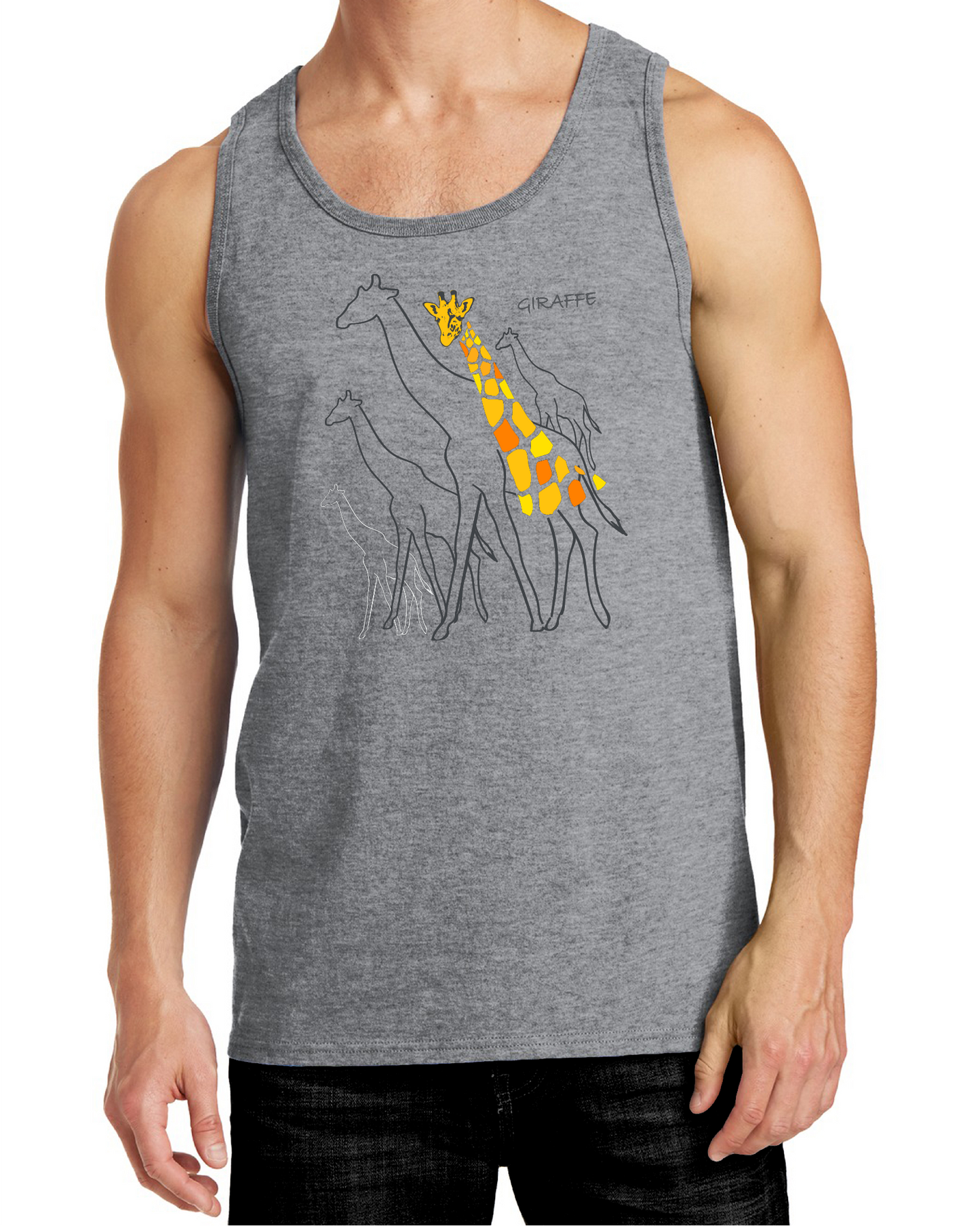 Bring the safari to the shore with this vibrant tank top! African-inspired giraffe prints with laid-back Miami Beach vibes.