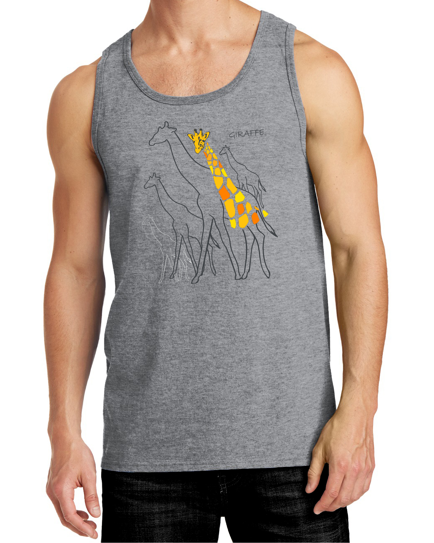 Bring the safari to the shore with this vibrant tank top! African-inspired giraffe prints with laid-back Miami Beach vibes.