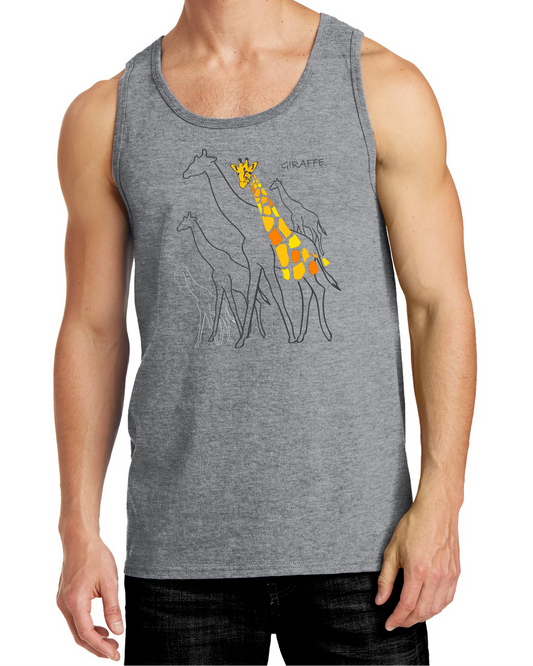 Bring the safari to the shore with this vibrant tank top! African-inspired giraffe prints with laid-back Miami Beach vibes.