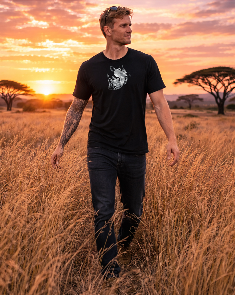 Distressed Rhino Survival Instinct Black Crewneck T-Shirt