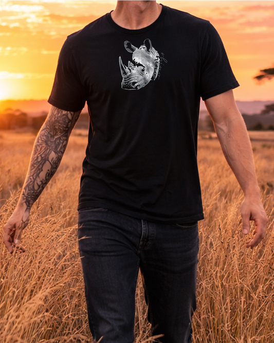 Distressed Rhino Survival Instinct Black Crewneck T-Shirt