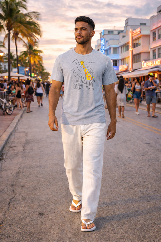 Giraffe & Herd Colour Spot on Silver Crewneck T-Shirt