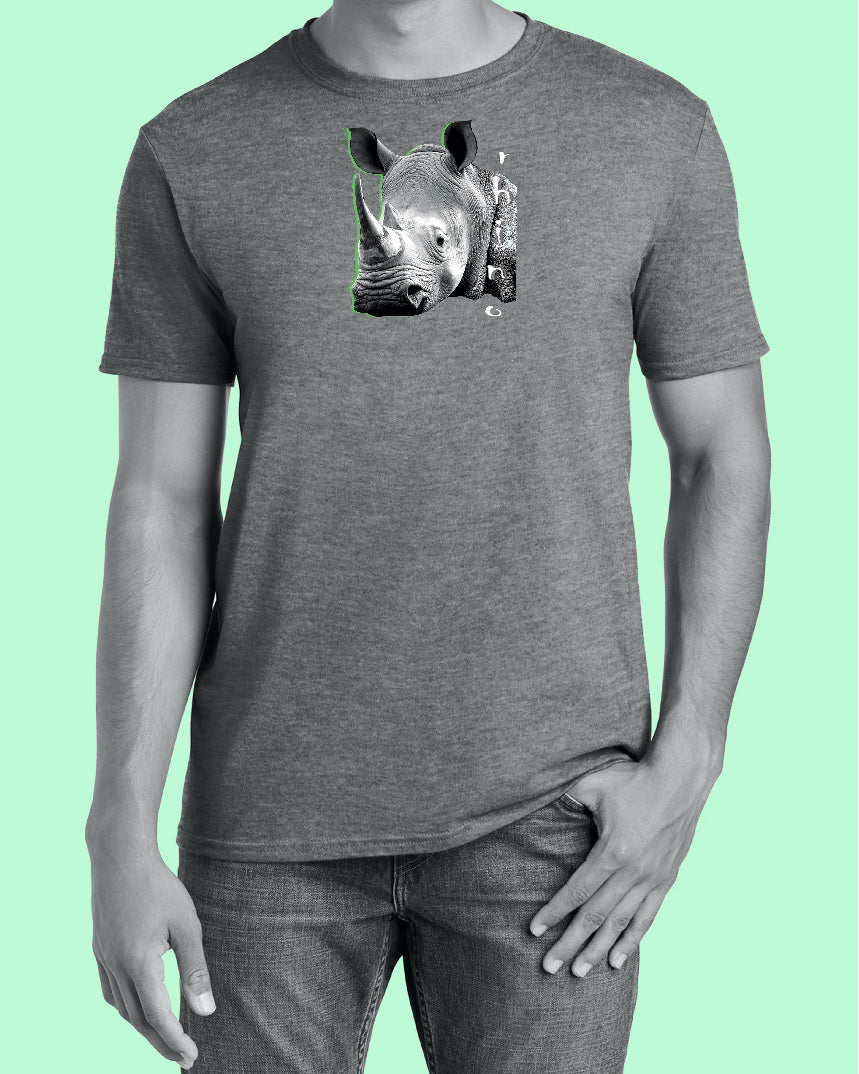 Rhino Green Horn Tip Headshot Graphite Crewneck T-Shirt