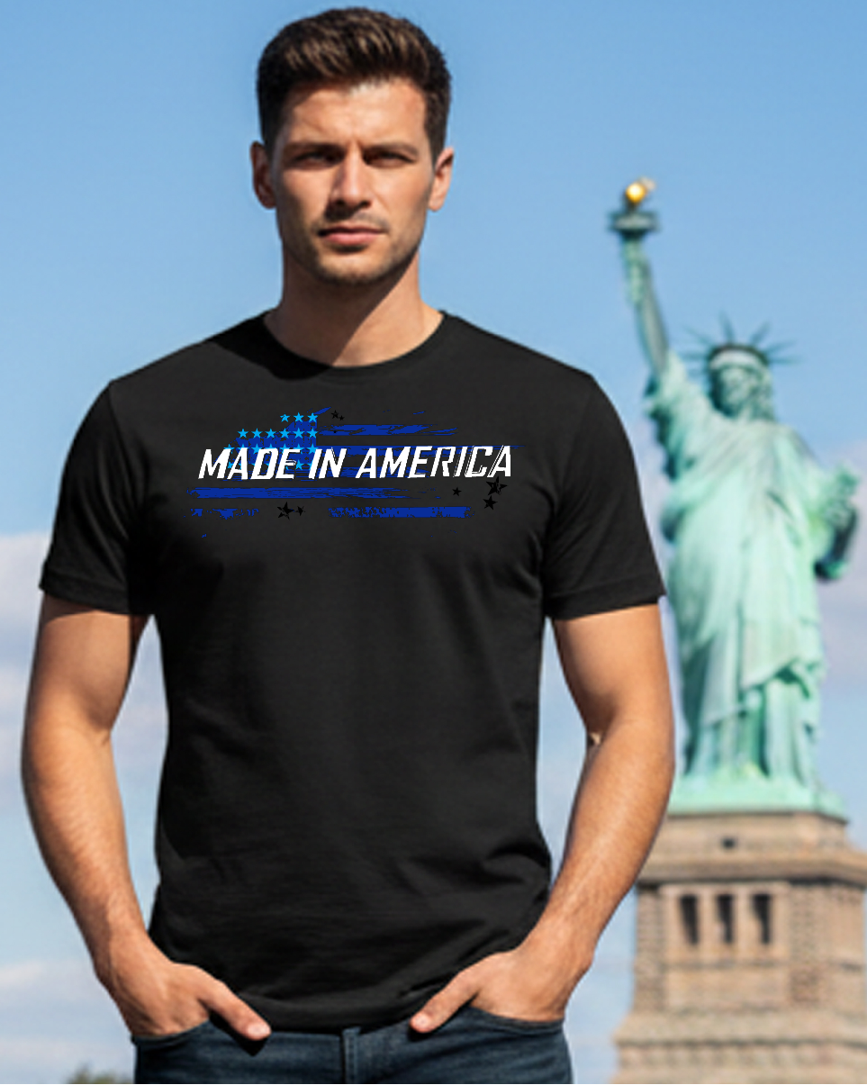 Made In American Themed Black Crewneck T-Shirt