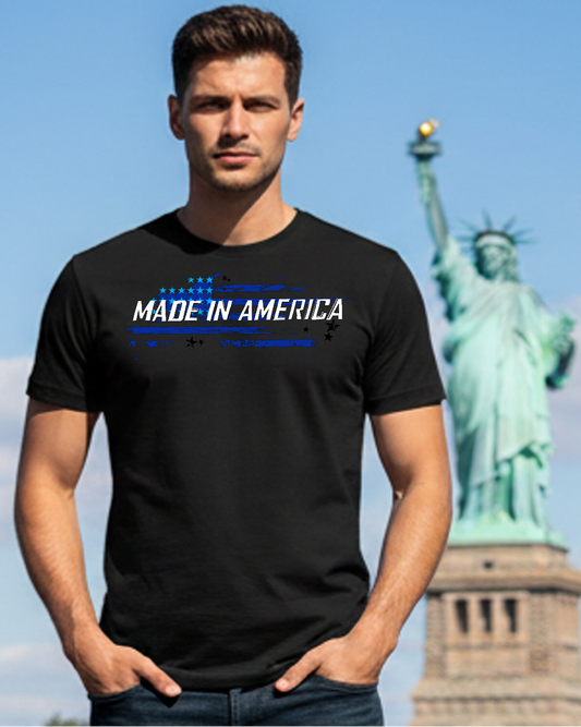 Made In American Themed Black Crewneck T-Shirt