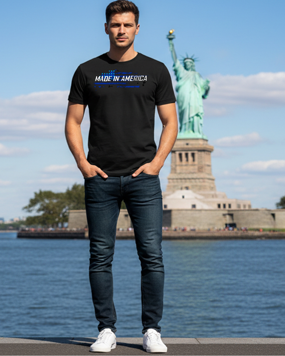 Made In American Themed Black Crewneck T-Shirt