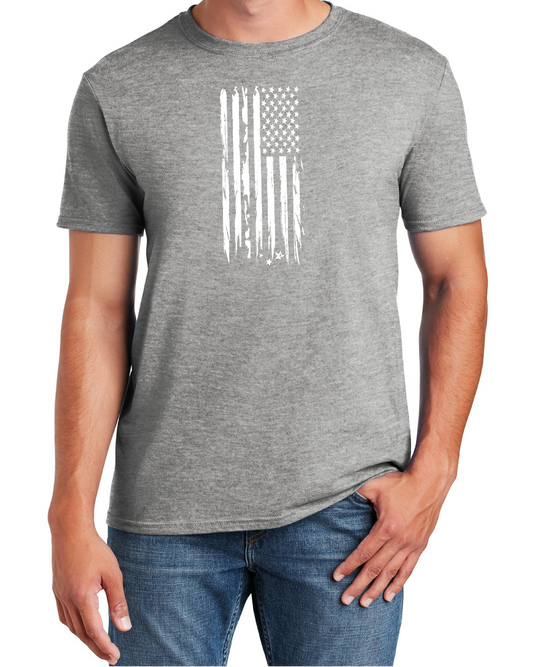 Silver American Style White Distressed Flag Inspired T-shirt