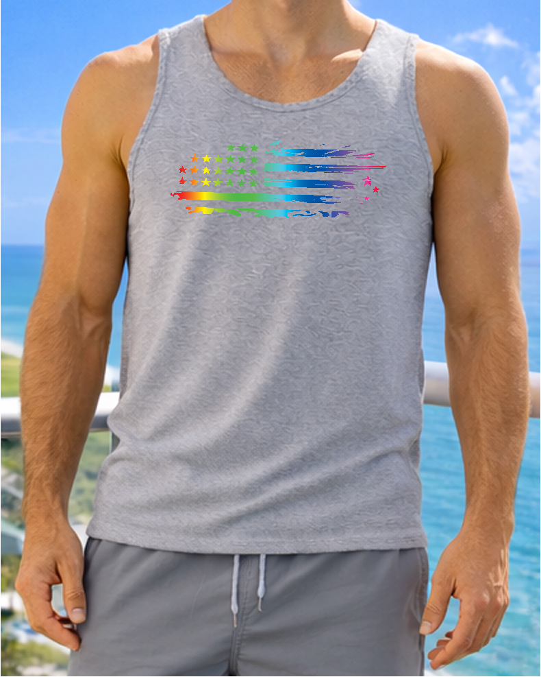 American Summer Beach Pride Themed Black Tank Top