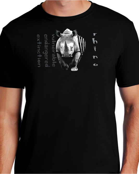 Black T-Shirt with a Rhino charge design