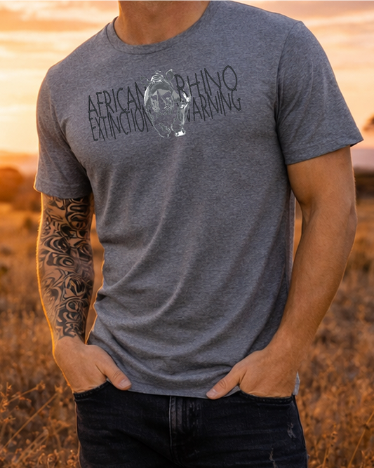 Ancient Rhino Extinction Warning Themed Black T Shirt