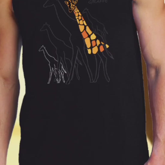 Giraffe herd printed on various apparel styles. 